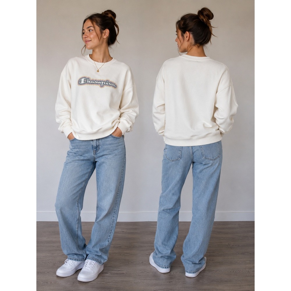 Champion Womens Crew Neck Sweatshirt XL White Streetwear Campus Style Clean Girl